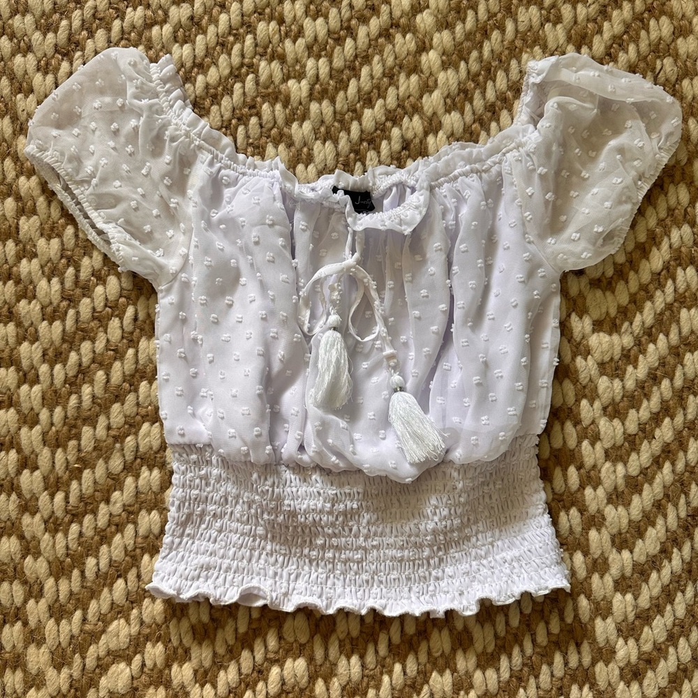 J for Justify White Textured Off-Shoulder Blouse